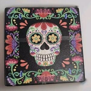 Set Of 4 Assorted Coasters Day Of Dead Sugar Skulls Halloween New Colorful.